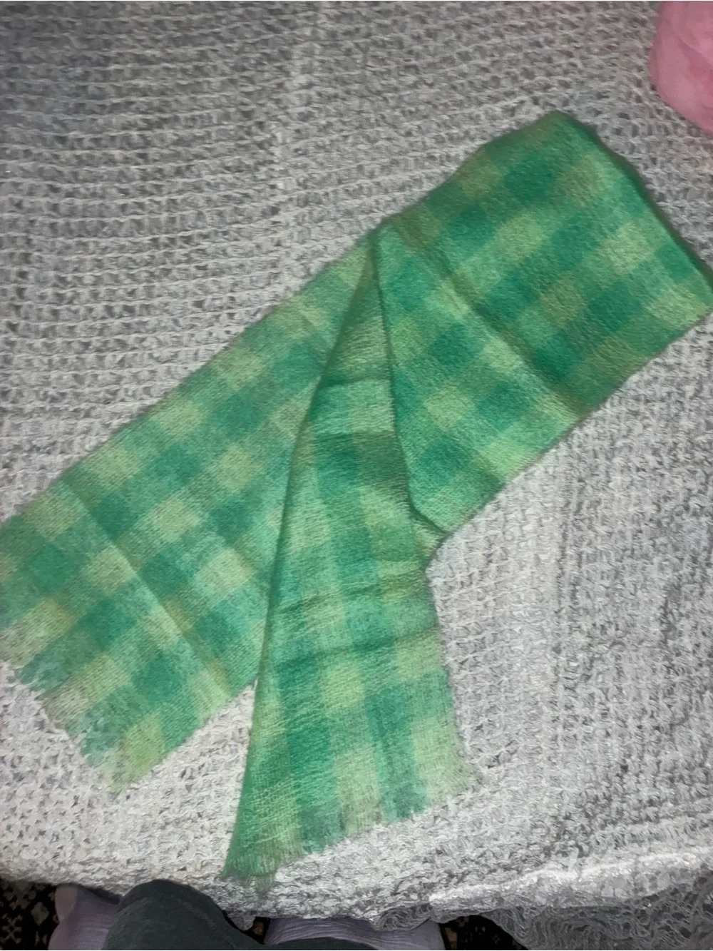 Green Checkered Mohair Scarf